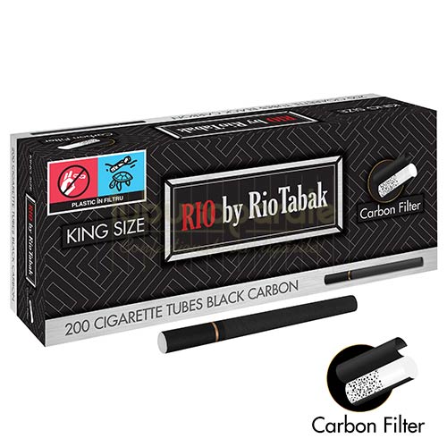 Cutie cu 200 de tuburi pentru tigari negre cu filtru carbon activ RIO Black Carbon by RioTabak